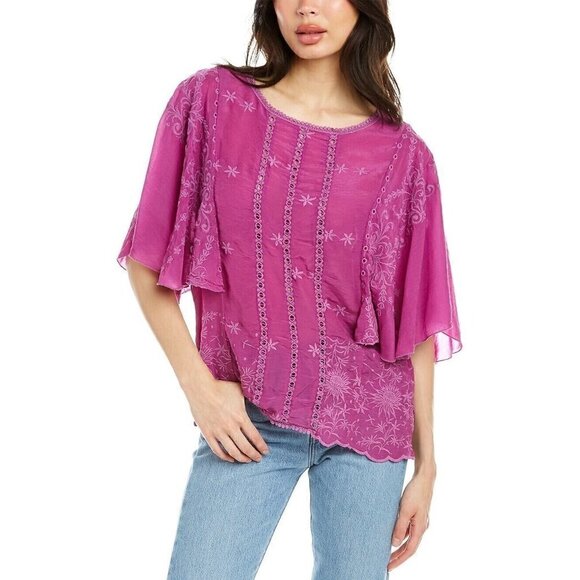 new Johnny Was Sunflower Alta Orchid Embroidered Flare Boho Blouse Top - Picture 2 of 13
